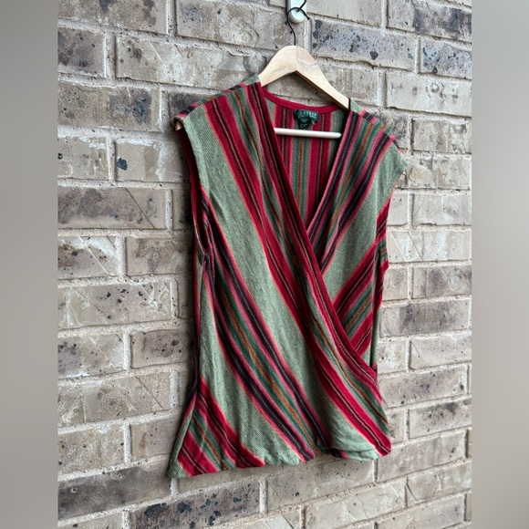 Lauren Ralph Lauren Multicolor Striped Linen Wrap Blouse Size L - Picture 5 of 9